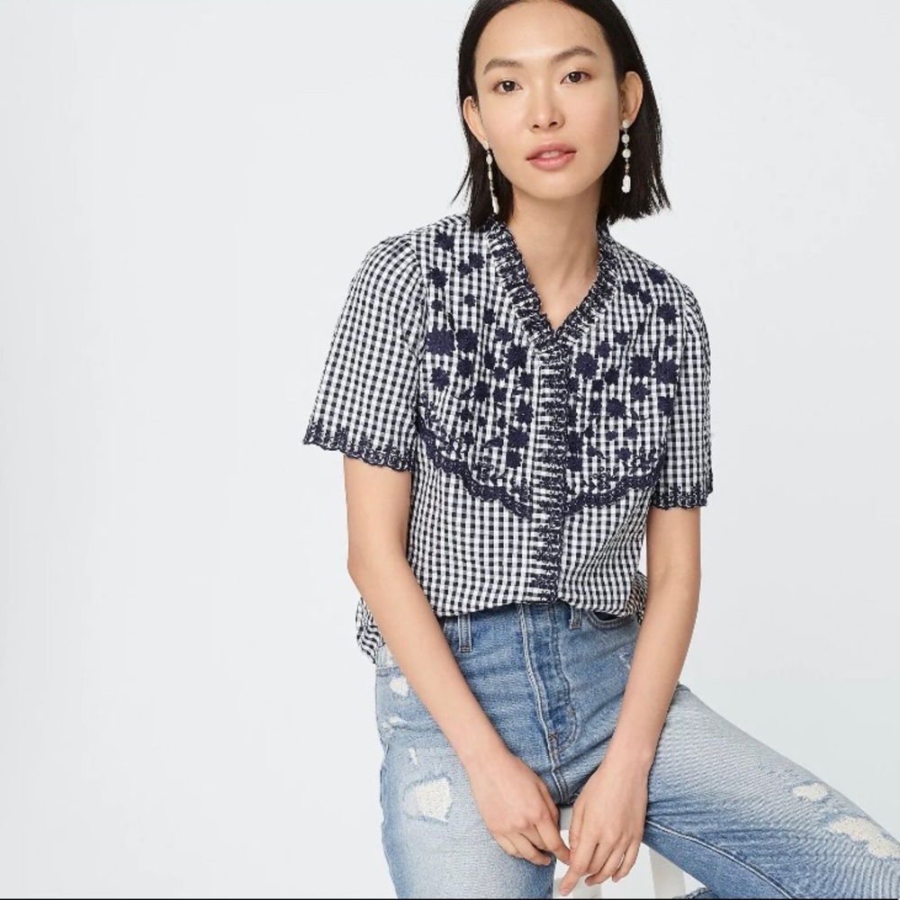 J. Crew Black and White Gingham Button Down Shirt